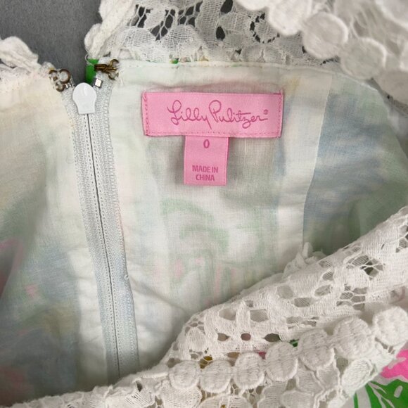 Lilly Pulitzer Dress Womens 0 Bright Colorful Hibiscus Stroll Raegan Lace Resort - Picture 13 of 16